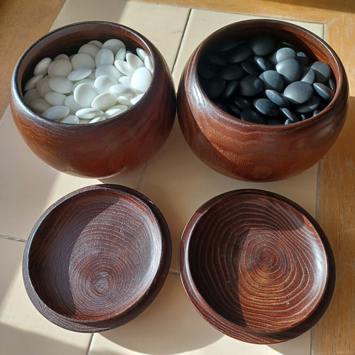 #C348 - 8mm Go Stones (glass) and Go Bowls (chestnut) Set