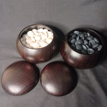 Load image into Gallery viewer, #C415 - Size 34 Slate and Shell Go Stones (Japanese) and Go Bowls (Keyaki) Set - Suwabute