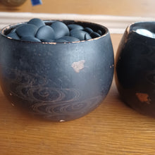Load image into Gallery viewer, Size 30 Go Stones and Go Bowls Set - Antique Black and Gold Lacquered Bowls - Glass Stones - #C109