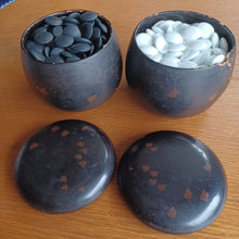 Load image into Gallery viewer, Size 30 Go Stones and Go Bowls Set - Antique Black and Gold Lacquered Bowls - Glass Stones - #C109