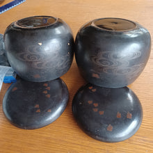 Load image into Gallery viewer, Size 30 Go Stones and Go Bowls Set - Antique Black and Gold Lacquered Bowls - Glass Stones - #C109