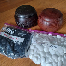 Load image into Gallery viewer, #C167 - Size 25 Go Stones and Go Bowls Set - Mismatched Chestnut Bowls - Glass Stones