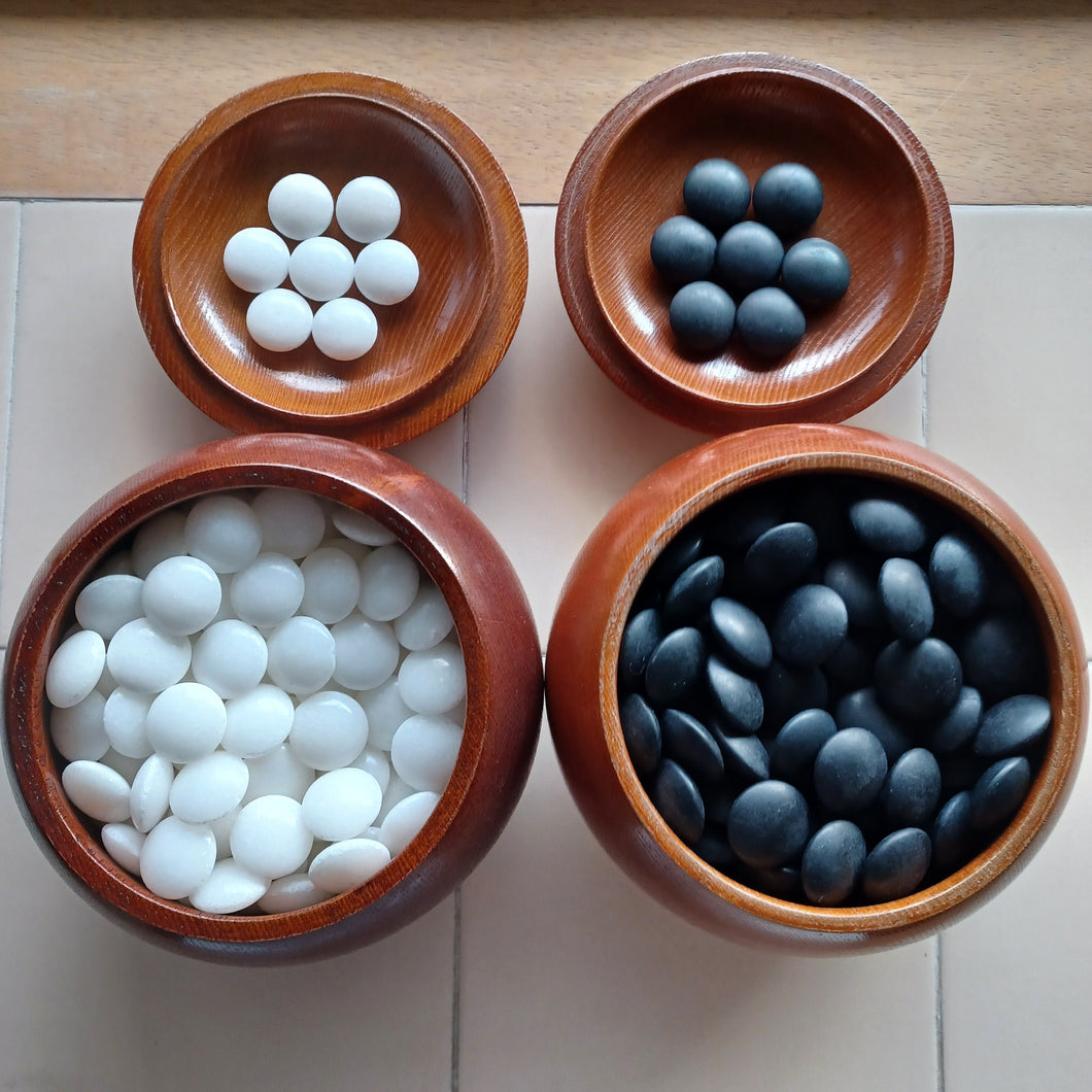 #C296 - Size 36 Go Stones and Go Bowls Set - White Marble and Slate