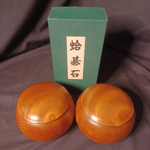 #C318  - Size 35/36 Slate and Shell Go Stones (Japanese) and Go Bowls (keyaki) Set
