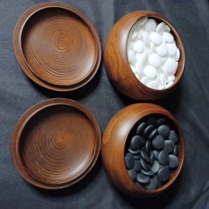 #C319 - 6mm Go Stones (glass) and Go Bowls (chestnut) Set