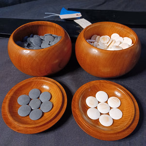 #C327 - Size 18 Go Stones and Go Bowls Set - Slate and Japanese Clamshell - Keyaki Bowls