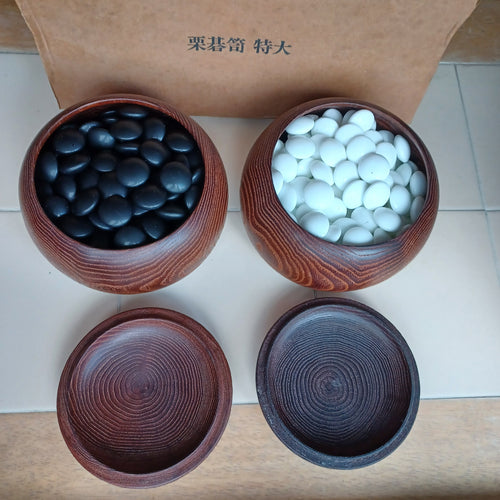 #C364 - 11mm Go Stones (glass) and Go Bowls (chestnut) Set