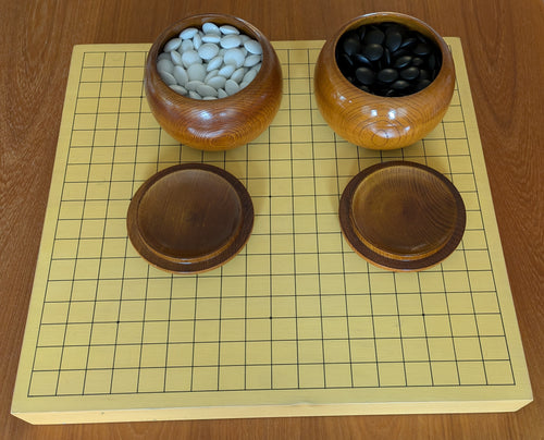#C422 - Table Board Set - Steve's Hiba Board - Jujube Bowls - Glass Stones