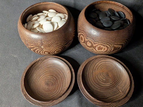 #C418 - Size 20 Slate and Shell Go Stones (Japanese) and Go Bowls Set (Chestnut)