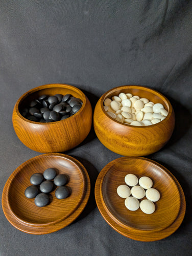 #C419 - Size 36 Slate and Shell Go Stones (Japanese) and Go Bowls (Camphor) Set - Suwabute