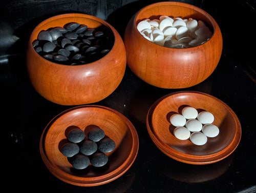 #C428 - Size 32 Go Stones (Slate and Shell) and Go Bowls (Cherry) Set