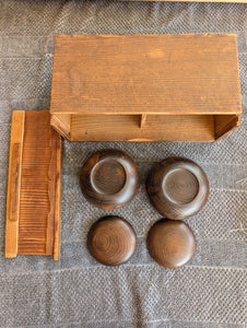 #C441 - Antique Slate & Shell Set - Box - Chestnut - Japanese Clamshell