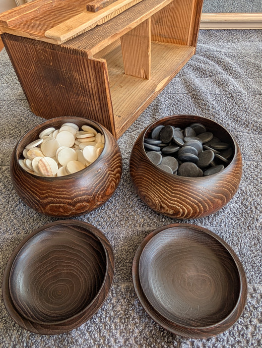 #C441 - Antique Slate & Shell Set - Box - Chestnut - Japanese Clamshell