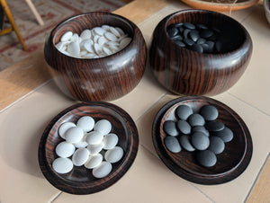 #C452 - Size 25 Go Stones (Slate & Shell) and Go Bowls (Ebony) Set