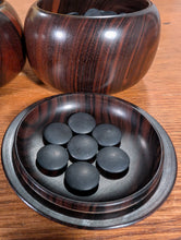 Load image into Gallery viewer, #C463 - Size 25 Go Stones (Slate &amp; Shell) and Go Bowls (Ebony) Set - Paulownia Box
