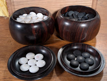 Load image into Gallery viewer, #C463 - Size 25 Go Stones (Slate &amp; Shell) and Go Bowls (Ebony) Set - Paulownia Box