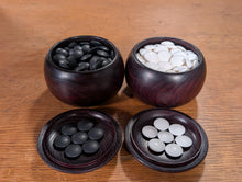 Load image into Gallery viewer, #C464 - Size 25 Go Stones (Slate &amp; Shell) and Go Bowls (chestnut) Set