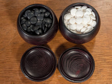 Load image into Gallery viewer, #C464 - Size 25 Go Stones (Slate &amp; Shell) and Go Bowls (chestnut) Set