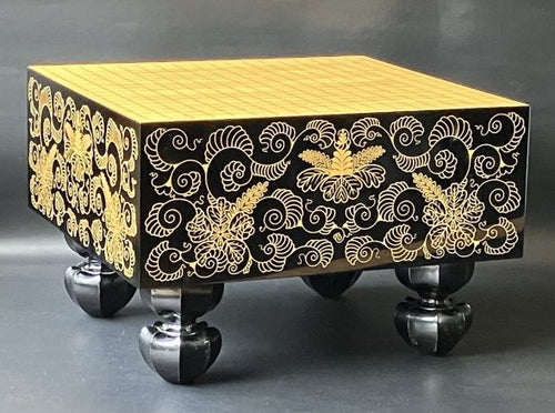 #J285632 - 17cm Floor Board - Black & Gold Lacquer - Floral Design - Free FedEx Shipping