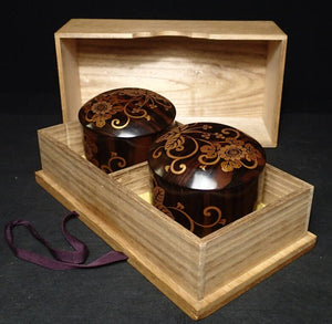 #J1698093 - Luxury Set - Kokutan bowls - Gold Lacquer - Paulownia Box - Free FedEx Shipping