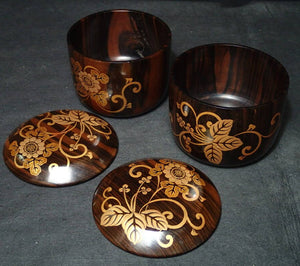 #J1698093 - Luxury Set - Kokutan bowls - Gold Lacquer - Paulownia Box - Free FedEx Shipping