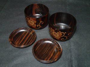 #J1698093 - Luxury Set - Kokutan bowls - Gold Lacquer - Paulownia Box - Free FedEx Shipping