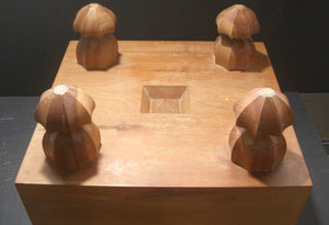 #J272107 - 17cm Floor Board Set - Paulownia Lid - Chestnut Bowls - Slate and Shell - Free FedEx Shipping - Bonus stones