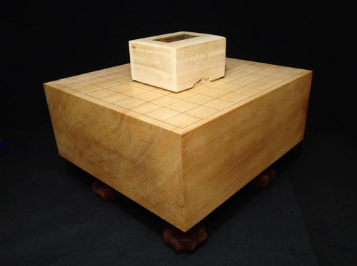 #J241966 - 14cm Shogi Floor Board Set - Shihou-masa Cut - Carved Pieces with Silk Bag and Storage Box - Free FedEx Shipping