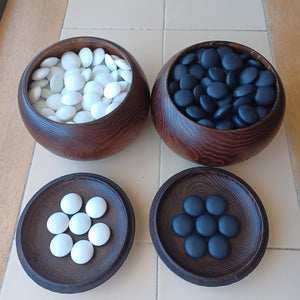 #C224 - Size 36 Go Stones (glass) and Go Bowls (chestnut) Set