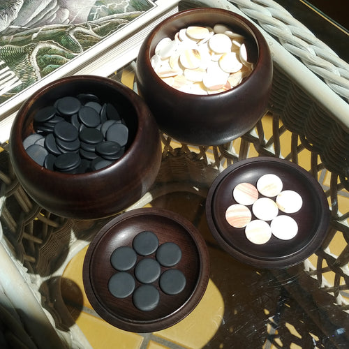 Size 20 Go Stones and Go Bowls Set - Medium - Antique Rosewood - Slate & Shell - #C028