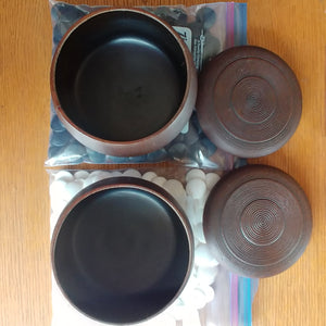 Size 20 Go Stones and Go Bowls Set - Large - Oak? Mulberry? - Lacquer - Slate & Shell - #C065
