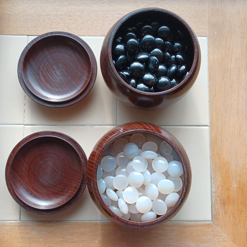 Agate & Onyx Set - Size 36-40 Bi-convex Go Stones and Dark Keyaki Go Bowls - #C137