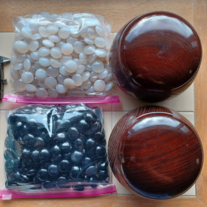 Agate & Onyx Set - Size 36-40 Bi-convex Go Stones and Dark Keyaki Go Bowls - #C137