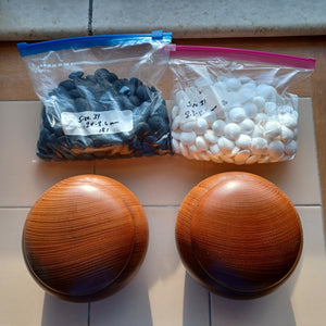 #C139 - Size 31 Slate and Shell Go Stones and Go Bowls Set - Moon - Keyaki / Zelkova