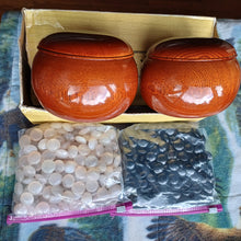 Load image into Gallery viewer, #C161 - Agate &amp; Onyx Set - Size 38ish Bi-convex Go Stones - Ash / Shin-Sakura Bowls