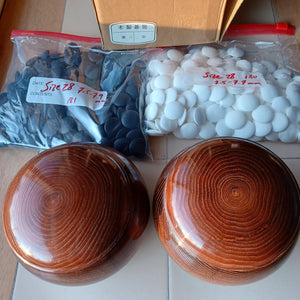 #C207 - Size 28 Slate and Shell Go Stones (utility) and Go Bowls (chestnut) Set