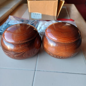 #C207 - Size 28 Slate and Shell Go Stones (utility) and Go Bowls (chestnut) Set