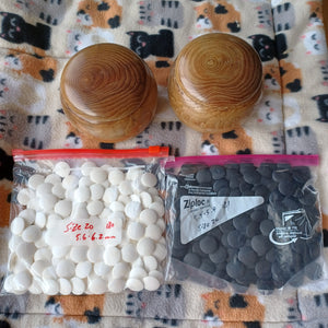 #C220 - Size 20 Go Stones (Japanese Slate and Shell) and Go Bowls (Chestnut) Set