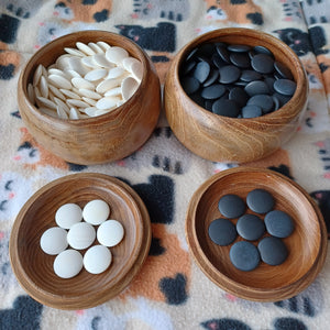 #C220 - Size 20 Go Stones (Japanese Slate and Shell) and Go Bowls (Chestnut) Set