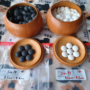 #C222 - Size 34 Go Stones (Slate and Clamshell) and Go Bowls (Keyaki/Ash) Set