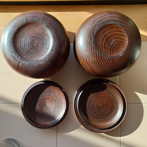 #C225 - Size 36 Go Stones (slate and shell) and Go Bowls (chestnut) Set