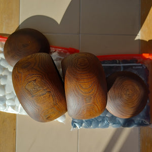 #C226 - Size 25 Go Stones (Japanese Slate and Shell) and Go Bowls (Chestnut) Set