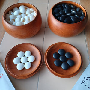 #C246 - Size 32/33 Slate and Shell Go Stones (utility/moon) and Go Bowls (ash/keyaki) Set