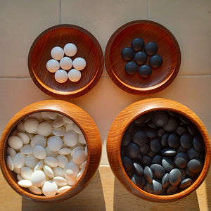 #C263 - Size 34/35 Slate & Shell Go Stones (utility) with Go Bowls (keyaki) Set