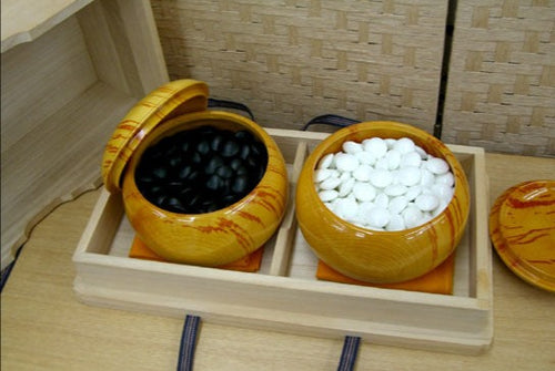 #160274 - Go Bowls and Stones Set - Paulownia Box - Kaya Bowls - Glass Stones - Free Airmail Shipping